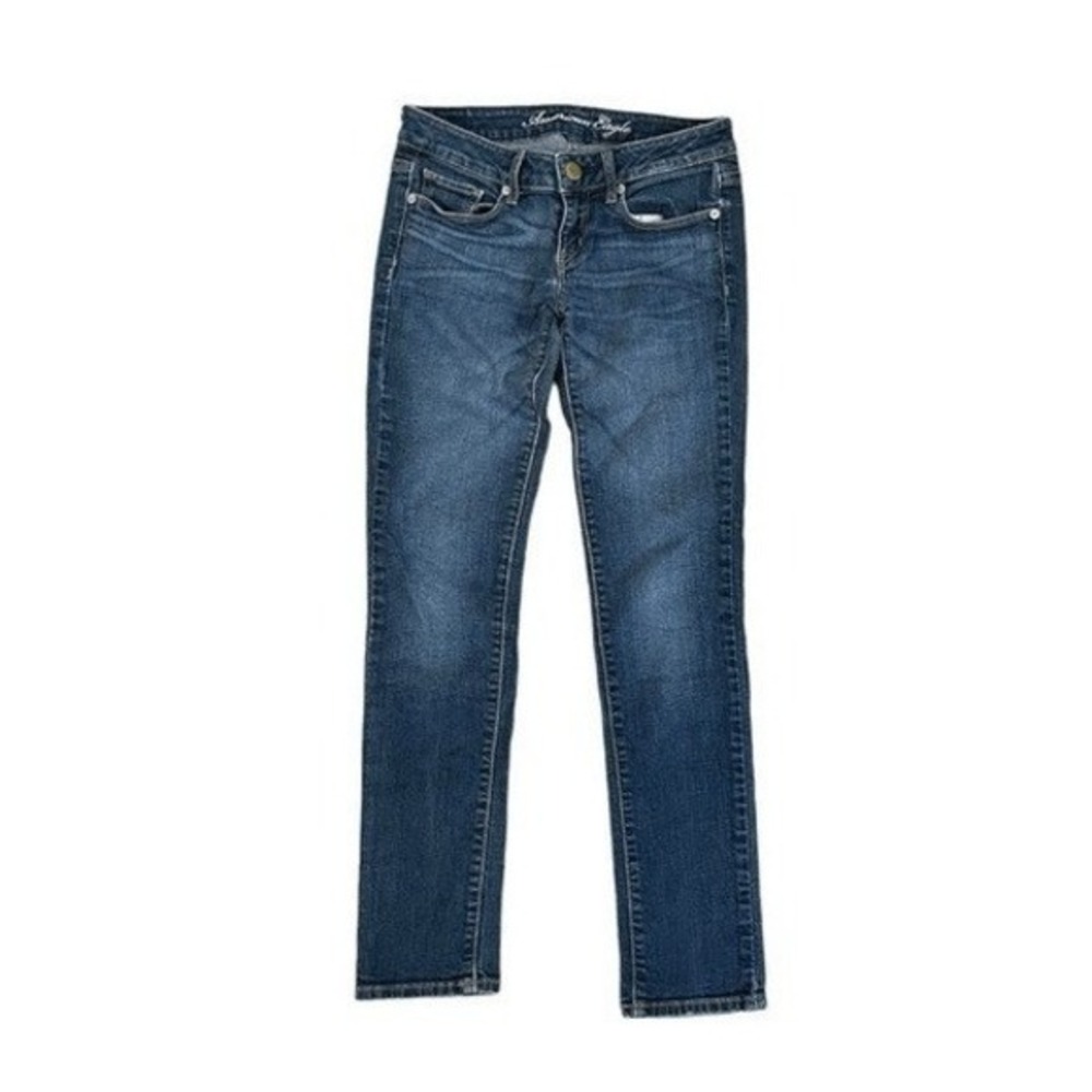 American Eagle Super Stretch Skinny Jeans Blue Medium Wash Denim Low Rise 2